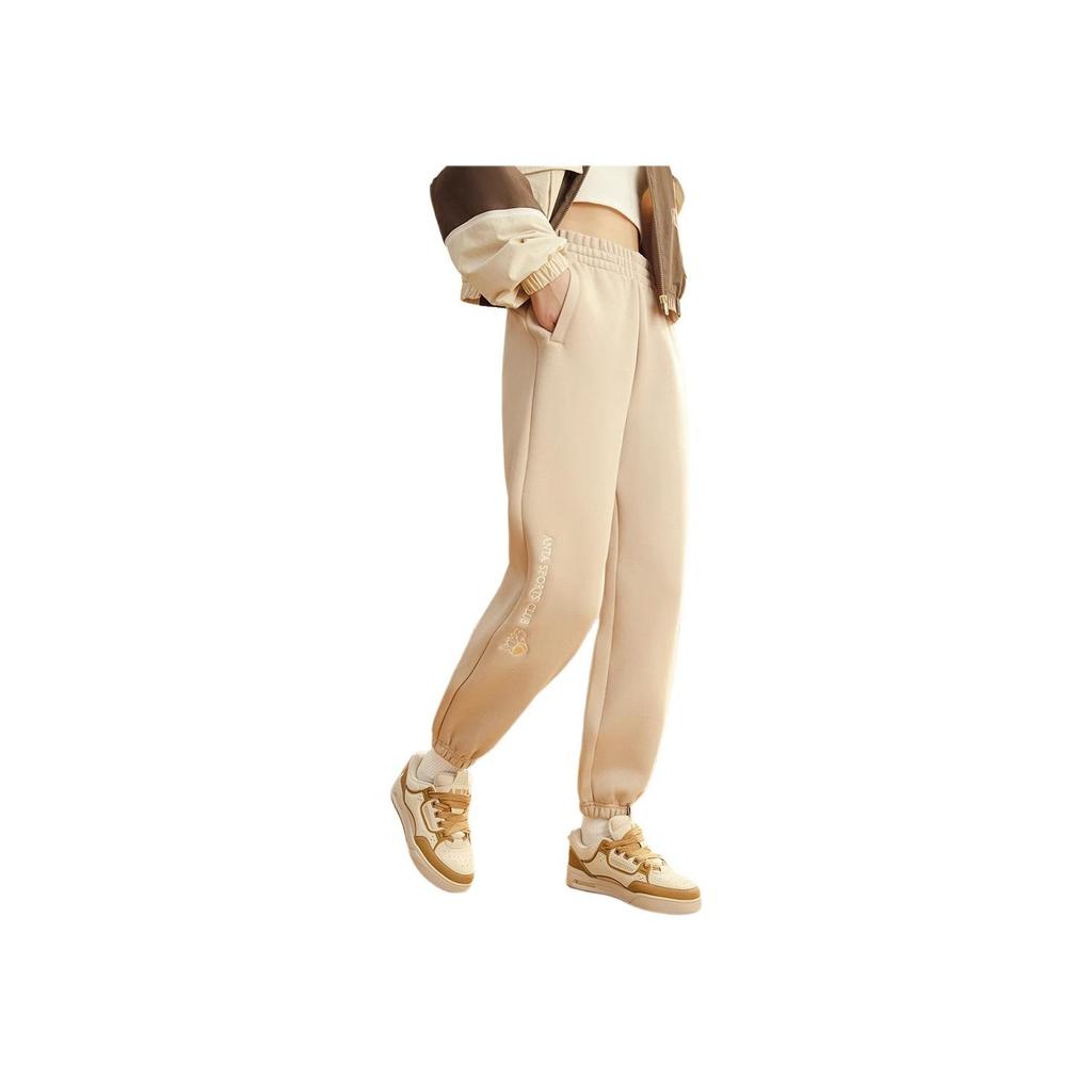 Anta Lifestyle Series Letter Mid-Waist Tapered Knitted Sports Pants Women Pants Buckwheat-Gray 162418309-1