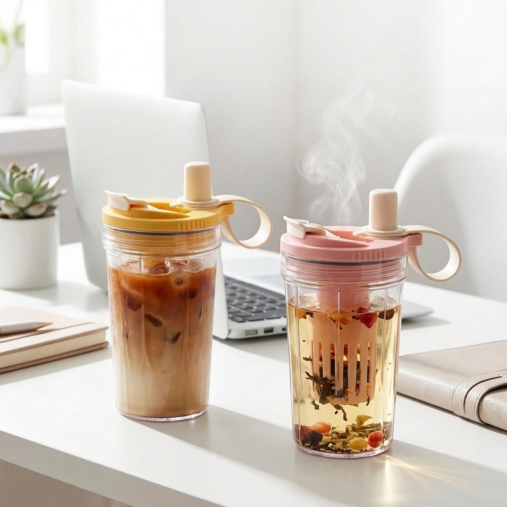 Reusable Tumbler With Tea Strainer 400ML Leak-proof Transparent Plastic Straw Cup Heat-resistant Water Cup For Student Drinkware