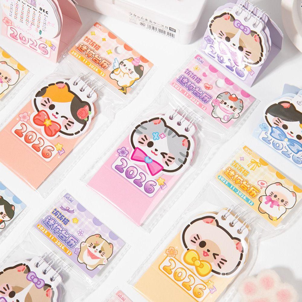Cartoon Cat 2026 Desk Calendar Portable Schedule Planner Cute Daily Planner  Desktop Ornaments