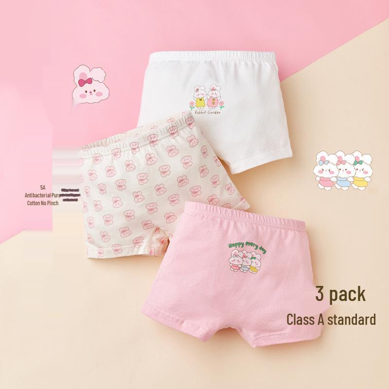 

Bread Bunny Girls Cartoon Boxer Shorts - Modal, No Pinch, 3-Pack 140cm for 46-54kg