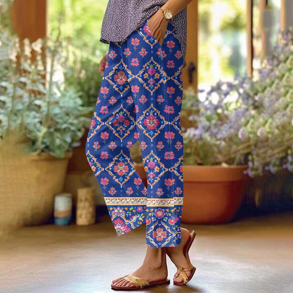 Women's Casual Fashion Printed Straight Leg Pants Pants With Pockets
