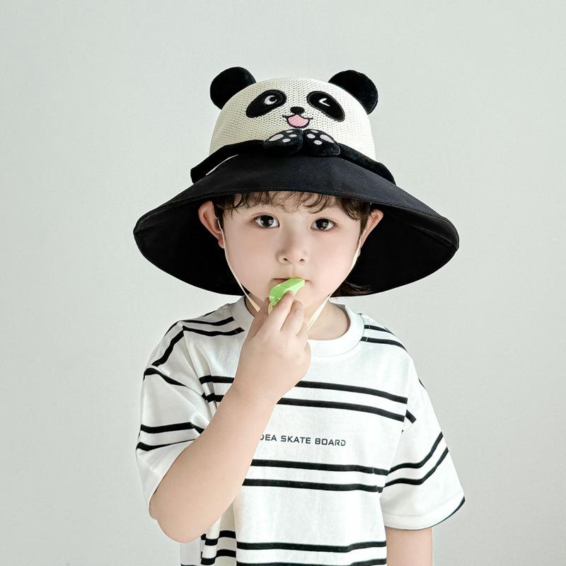 Children'S Sun Hat Summer Cute Handshake Panda Bucket Hat Outdoor Travel Breathable Sun Hat Whistle