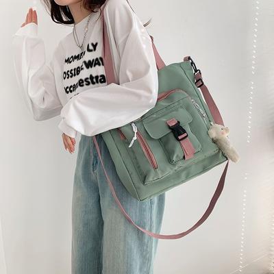Large-capacity Student Tutoring Bag New Women's Bag Sweet Contrasting Color Shoulder Messenger Bag