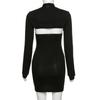 Women's Fashion Temperament Solid Color Dress U-neck Low-cut Long-sleeved Halterneck Slim Short Dress