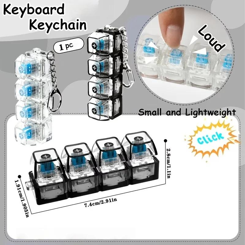 Beleuchtet LED Tastatur Schlüsselanhänger Fidget Spielzeug Clicker Sensorisches Spielzeug Stressabbau für Tastatur Schlüsselanhänger Fidget Gadget für Erwachsene Spielzeug