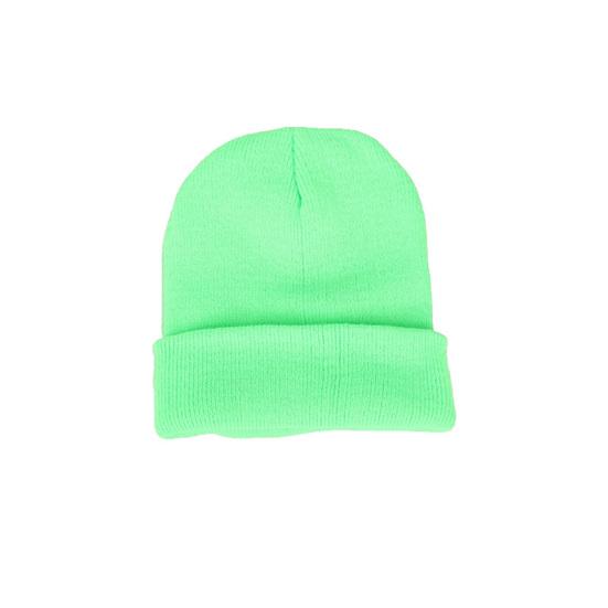 Men Women Solid Color Warm Woolen Knitted Cap Fluorescent Cuffed Beanie Hat
