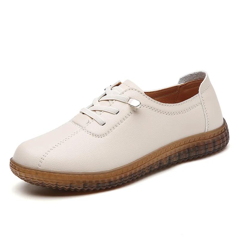 100% Leather Spring/summer Women's Casual Walking Sneakers Soft Soled Flats Breathable Lace-up Loafers for Women Tenis De Moda