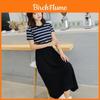 Premium Quality Women Summer Dress Casual Stripe Tank Short Sleeve Long Dress For Versatile Summer Style