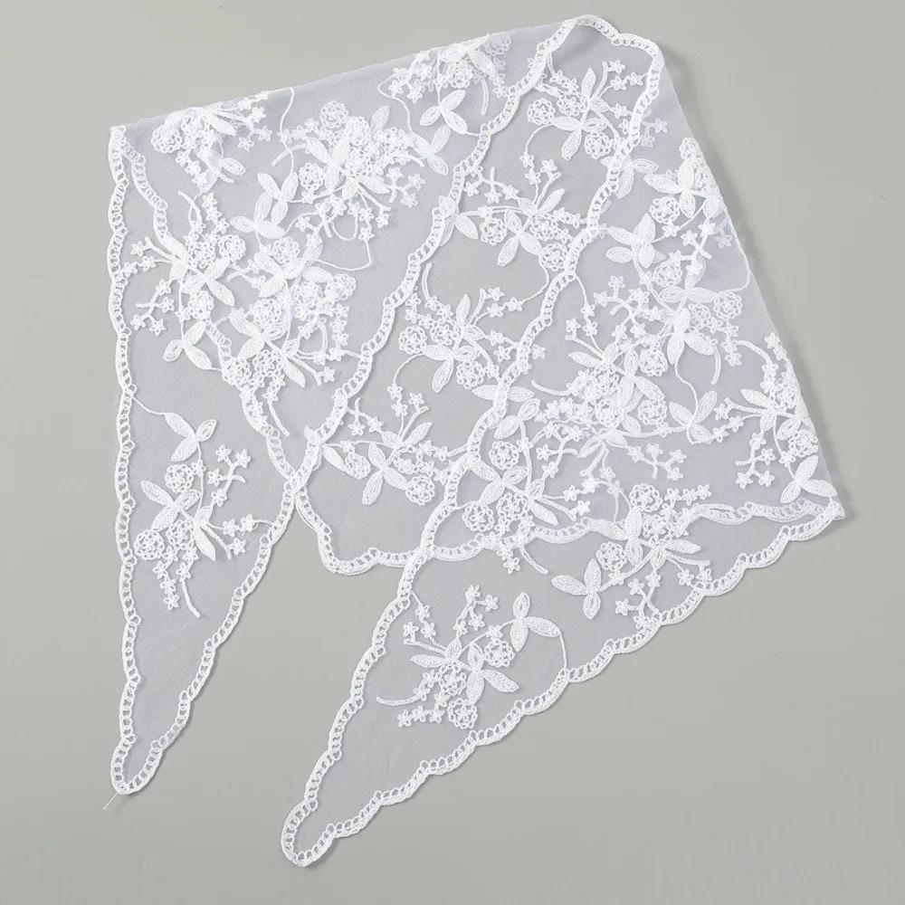 Neuer durchbrochener Spitzenschal einfarbig Stickerei Haarschal Stirnband Vintage dünnes Foulard Bandana Damen