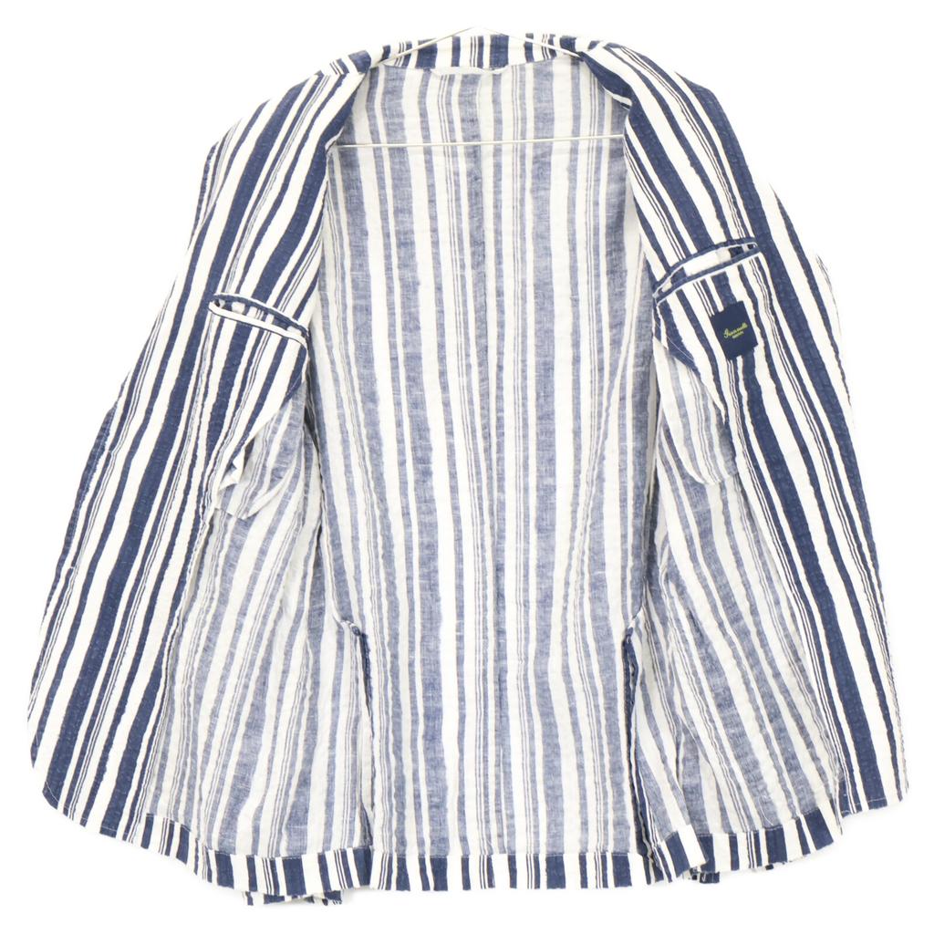 GIANNETTO Blue x White Striped Linen CORALLO Seersucker Jacket Jacket 46 blue/whiteUsed