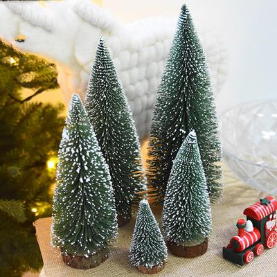Mini Christmas Tree Figurines Miniatures Plastic Winter Snow Ornament Xmas Party Resin Craft Miniature Landscape Decor Supplies