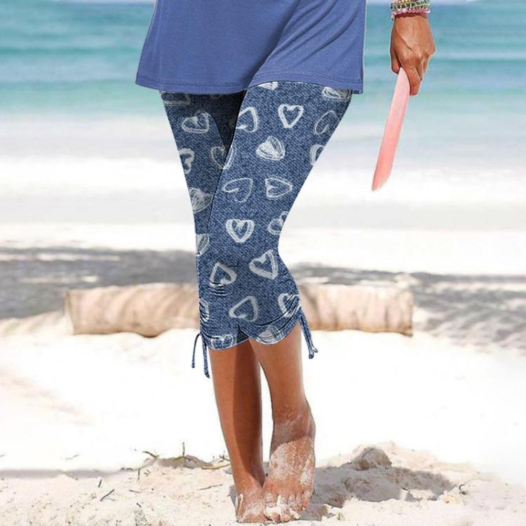 Women Summer Casual Cropped Trousers Skinny Leggings Elastic Waist Cycling Shorts Printed Vacation Pants