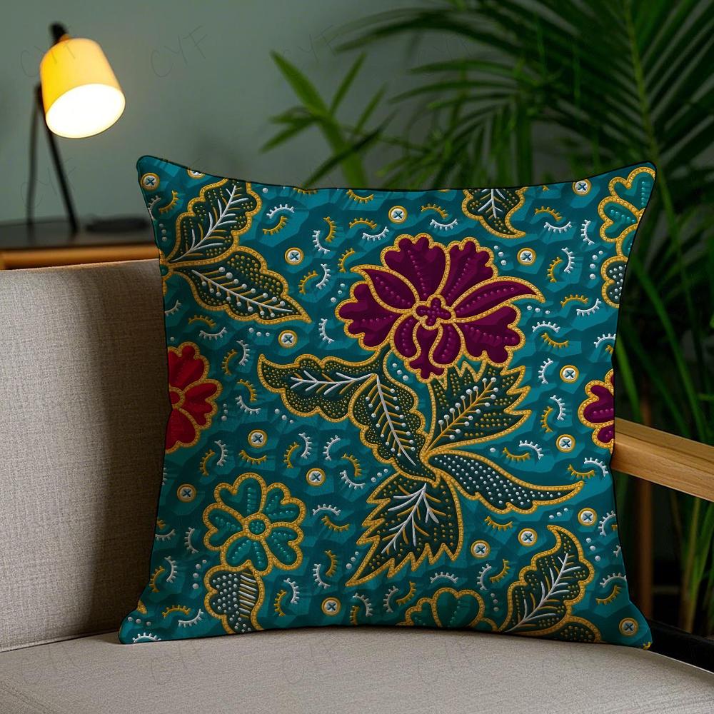Indonesia B-Batik Design Pillow Case Anti-Dustmite Pillowcase Invisible Zipper Silky Short Plush Sofa Cushion Cover