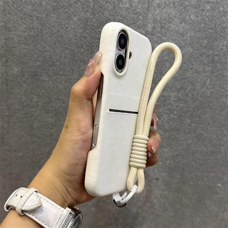 Skin Like Sheepskin Card Insertion Phone Case for IPhone 16 Promax Card Bag S23 Ultra Shell Hanging Rope Sleeve