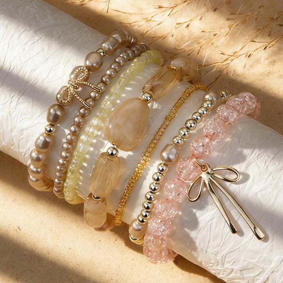 1 Set Bohemian Beaded Bracelets for Women Bow Knot Charm Holiday Bracelets Stackable Stretch Bracelets for Beach Summer Vacation Party
