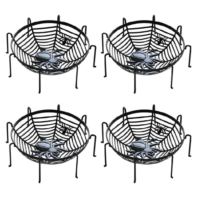 4Pcs Halloween Spiderweb Basket Candy Bowls Hand Grabbing Candy Holder Party Dining Table Candy Stand Fruit Plate
