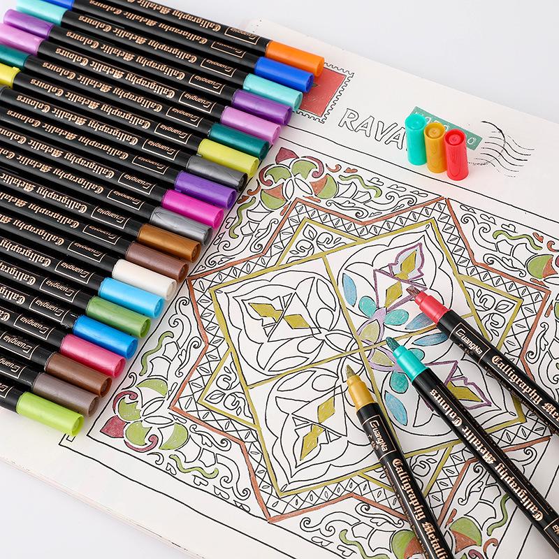 24 Color Metallic Double-Ended Wide Tip Water-Based Erasable Paint Marker Pen for Art