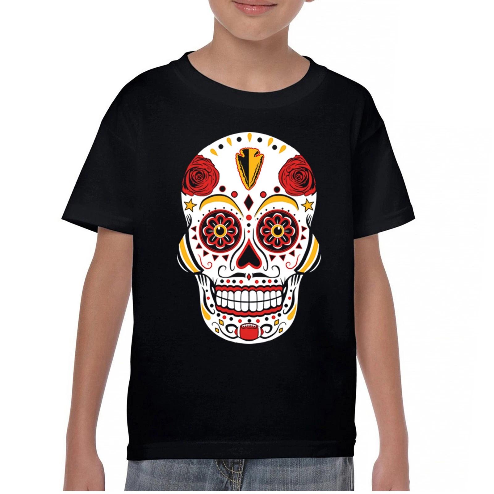 Kansas City Sugar Skull Youth kids boys T-Shirt Die-Hard Football Fan Tailgating Kids 110