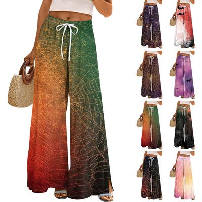 Women's Printed Wide Leg Pants With Pockets High Waist Drawstring Loose Casual Pants