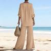 Women's Casual V-neck Long Sleeved Shirt Long Pants Two-piece Set