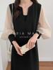 Maria Marfa Skipper Neck Dress with Sheer Chiffon Open Solid Elegant and Stylish Maxi Dress for Comfortable and Office Everyday Loose Long Long
