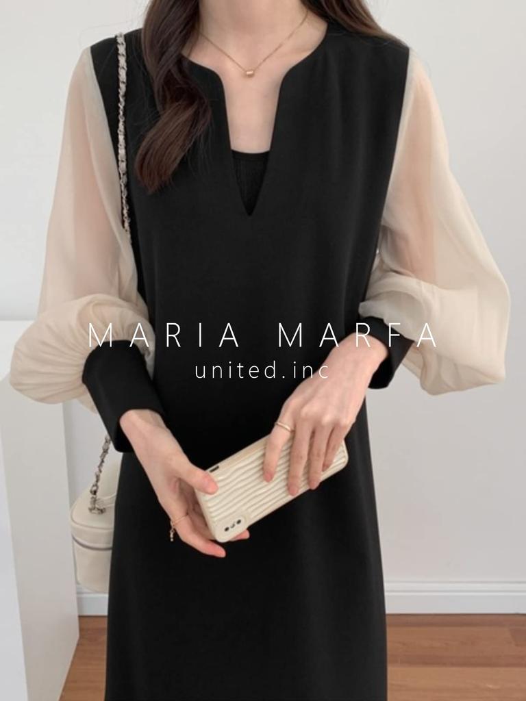 Maria Marfa Skipper Neck Dress with Sheer Chiffon Open Solid Elegant and Stylish Maxi Dress for Comfortable and Office Everyday Loose Long Long