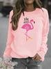 Flamingo Print Round Neck Women's Hoodie