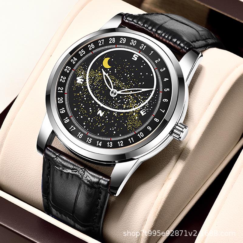 Men’s Starry Sky Quartz Watch with Calendar & Luminous Feature - Fashionable, Casual, Waterproof Design