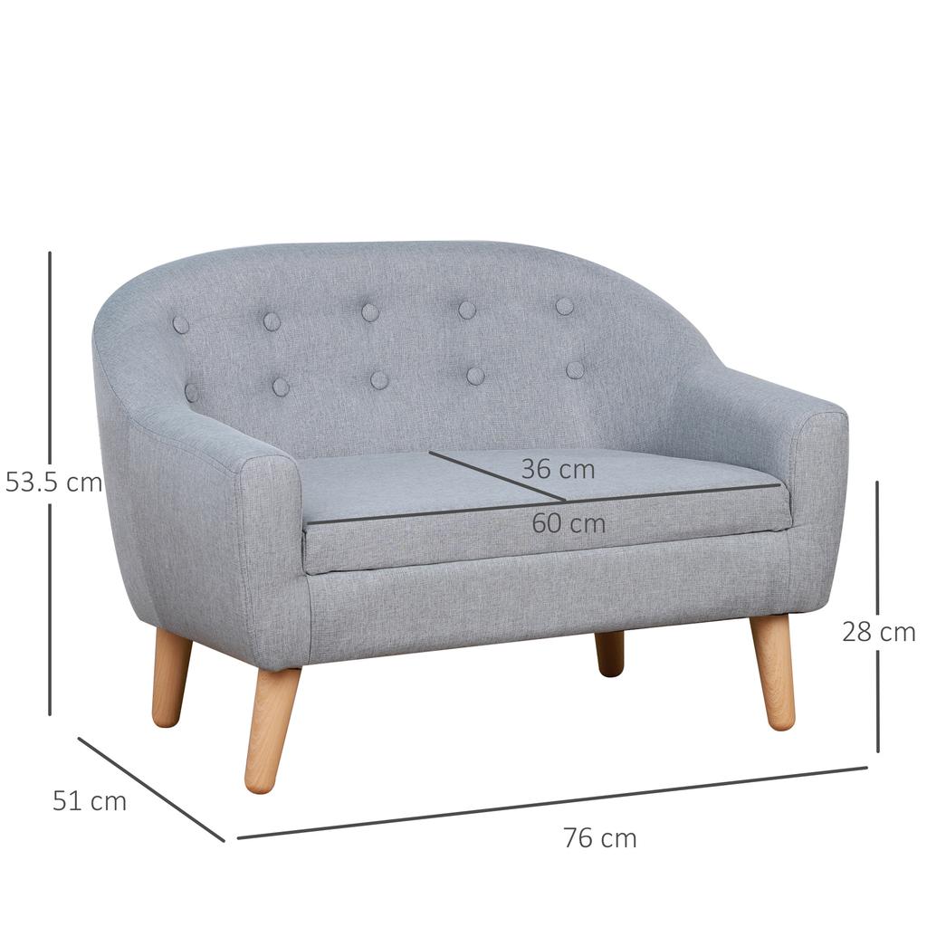 Children's Armchairs Kids Sofa 2 Seater Wood Frame Grey