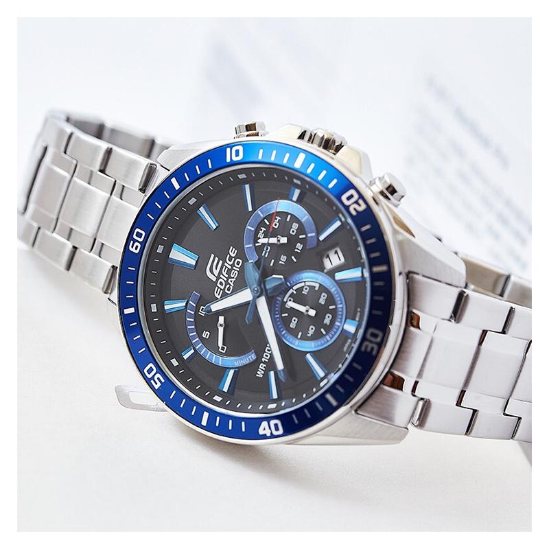 Casio EDIFICE Fashionable Classic One-Touch Tri-Fold Clasp 1/10 Stopwatch Mineral Glass 100 Meters Waterproof Quartz Movement Stainless EFV-620D-1A2V