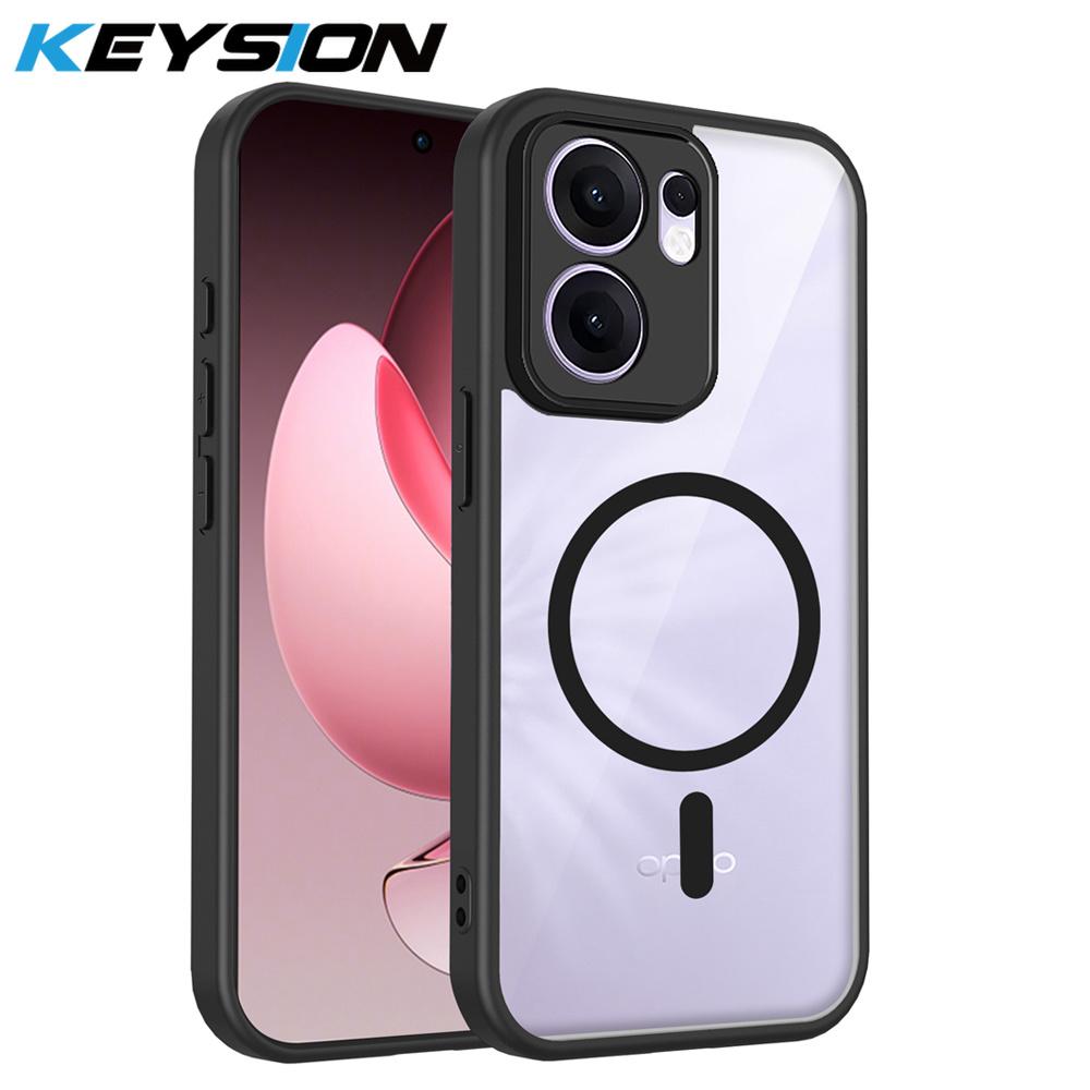 KEYSION Transparent Magnetic Phone Case for OPPO Reno14 Pro 5G Silicone+PC HD Clear Shockproof Back Cover for OPPO Reno14 F 5G