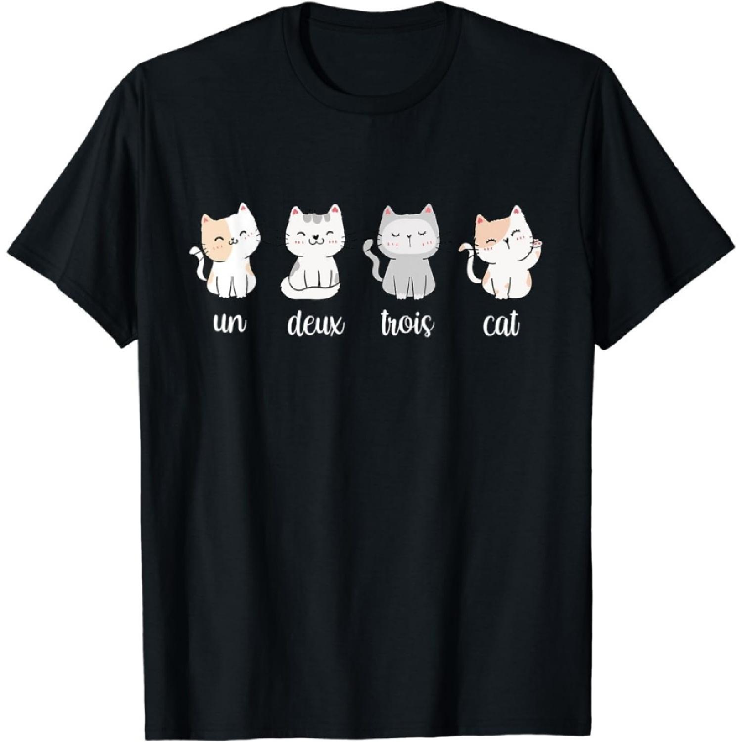 RePaLY Funny Cute French Un Deux Trois Cat Kitten Lover T-Shirt S