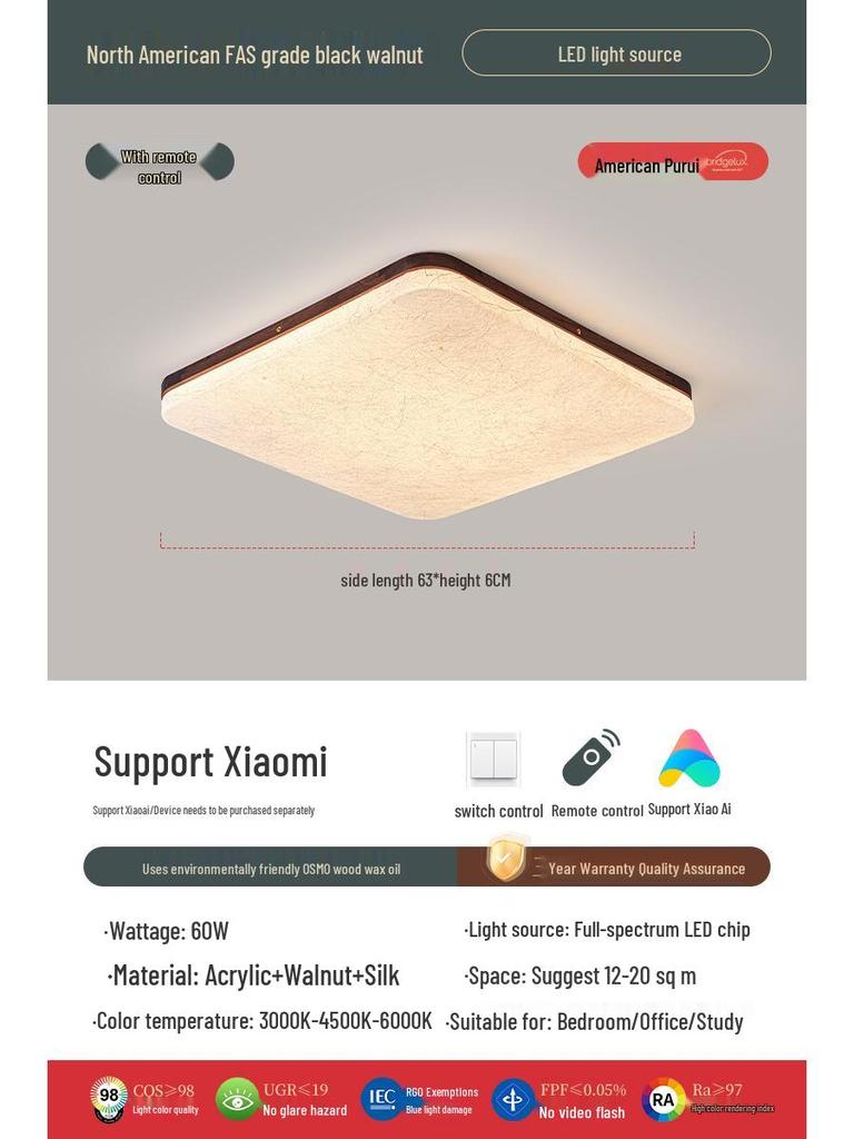 Retro Walnut Zen Ceiling Light with Song Dynasty Silk Aesthetics