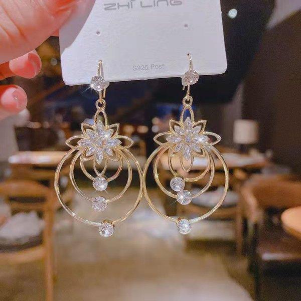 Exquisite Shiny Rhinestone Gold Color Circle Hoop Earrings For Women Temperament Personality Exaggerated Earring Fashion Jewelry