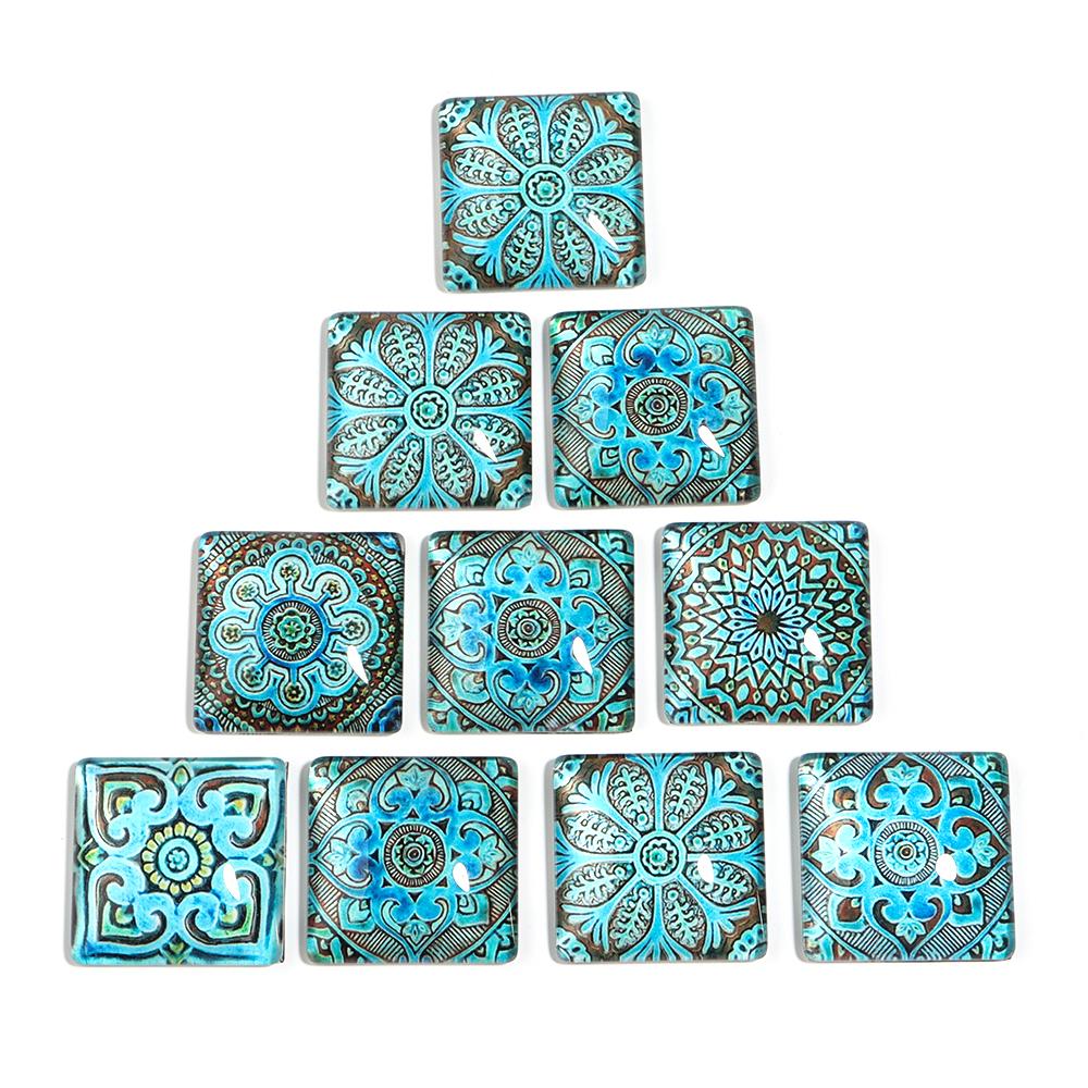 

10pcs/lot Blue And White Porcelain Pattern Cabochon Beads Square Flower Glass Cabochons For Jewelry Making DIY Bracelet Necklace 15mm