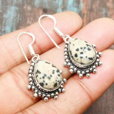 Dalmation Jasper Gemstone Solid 925 Sterling Silver Ručně vyráběné náušnice pro ni