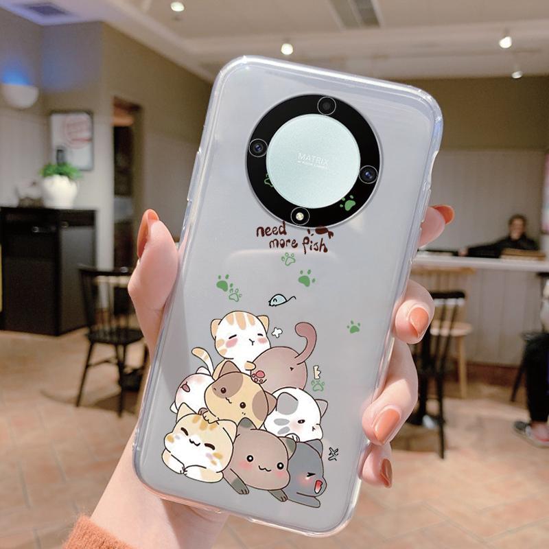 Clear Case For Honor Magic 5 Lite X9a Shockproof Cover Cartoon Cute Cat Soft Silicone Fundas For Honor X9c X9b Women Clear Bags