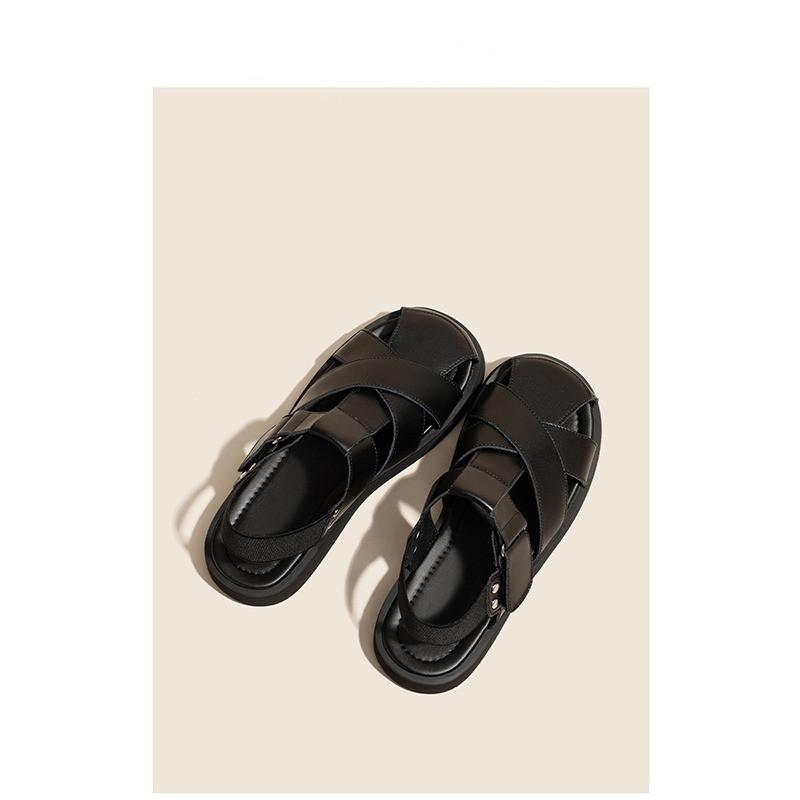 Baotou Roman sandals women's summer wear 2025 new fairy style with skirt flat bottom hollow pig cage shoes retro