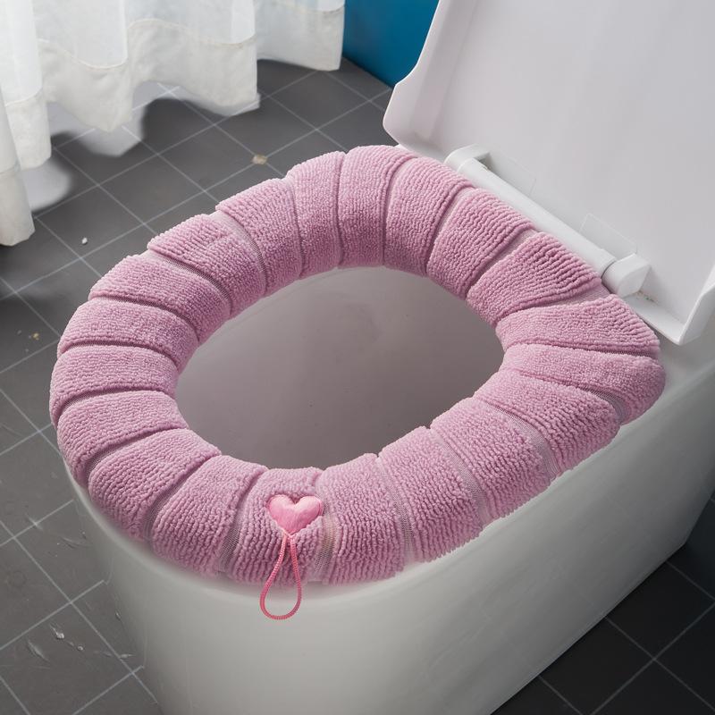 

Thickened Portable Knitted Toilet Mat Colorful Stitched Washable Antifreeze O Type Toilet Cover Winter Winter toilet antifreeze розовый