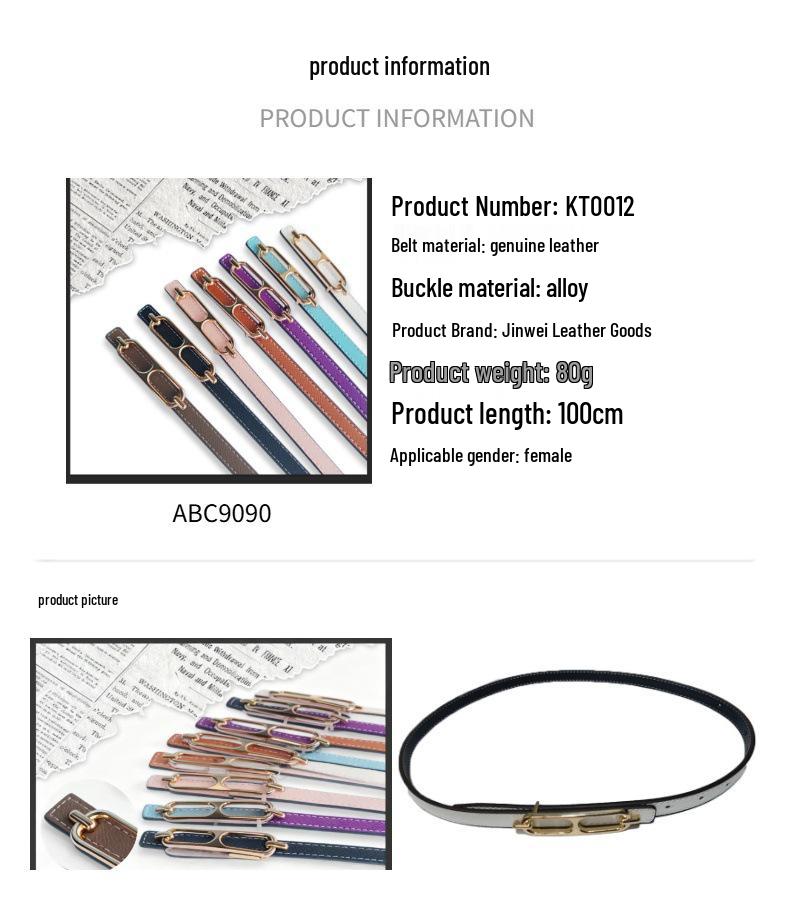 Echtes Leder Damen Schmal Europäisch Amerikanisch Mode Gürtel mit Dekorativem Legierungs Schnalle