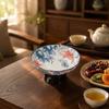 Blue and White Pedestal Bowl Decorative Porcelain Fruit Bowl Porcelain Tea Snack Plate Easy To Clean Pedestal Dessert Plate