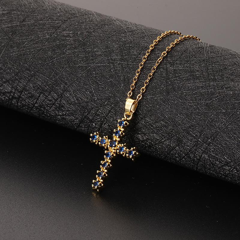 Cross necklace, zircon, European and American necklace, titanium lock chain, Instagram retro punk, personalized pendant, niche design