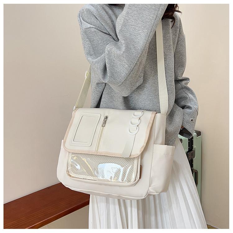 Japanese Style Transparent Acrylic Tote Bag, Nylon School Aesthetic Shoulder Crossbody Bag with Patchwork Design CLE