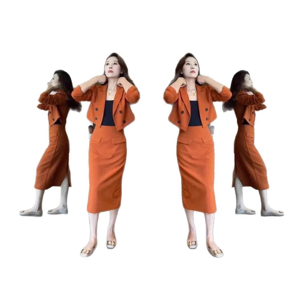 

Autumn Western-Style Double-Breasted Blazer & High-Waisted Slim Skirt Set for Women XL (suggested 120-135 jin)