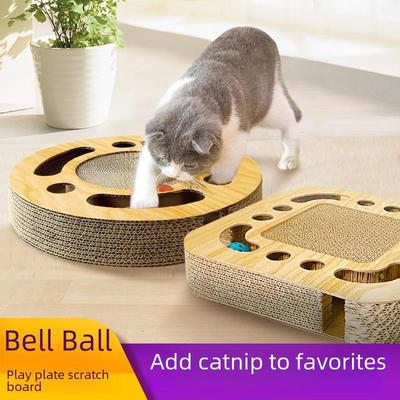Multifunktionales Katzenspielzeug: Großer Krallenschärfer, kugelförmige Glocke, Kratzbrett und Drehteller