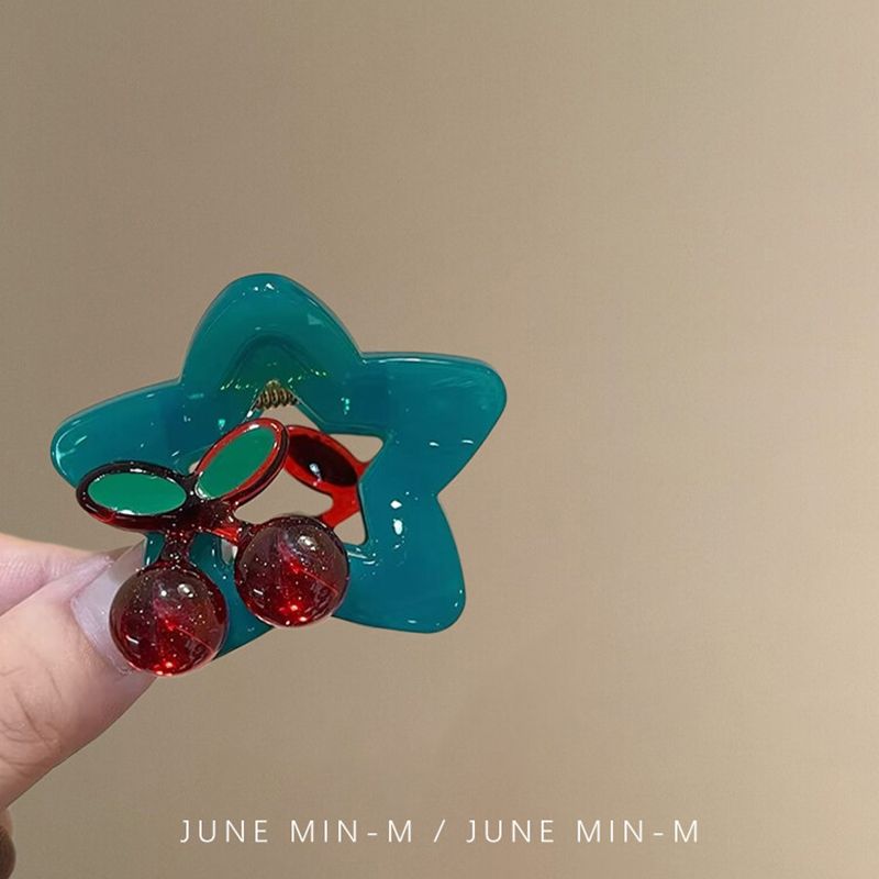 

Advanced BB Blue Niche Design Style Shark Clip, Cute Cherry Hairpin, Ponytail Half-Up Hairstyle Hairpin, Grip Clip