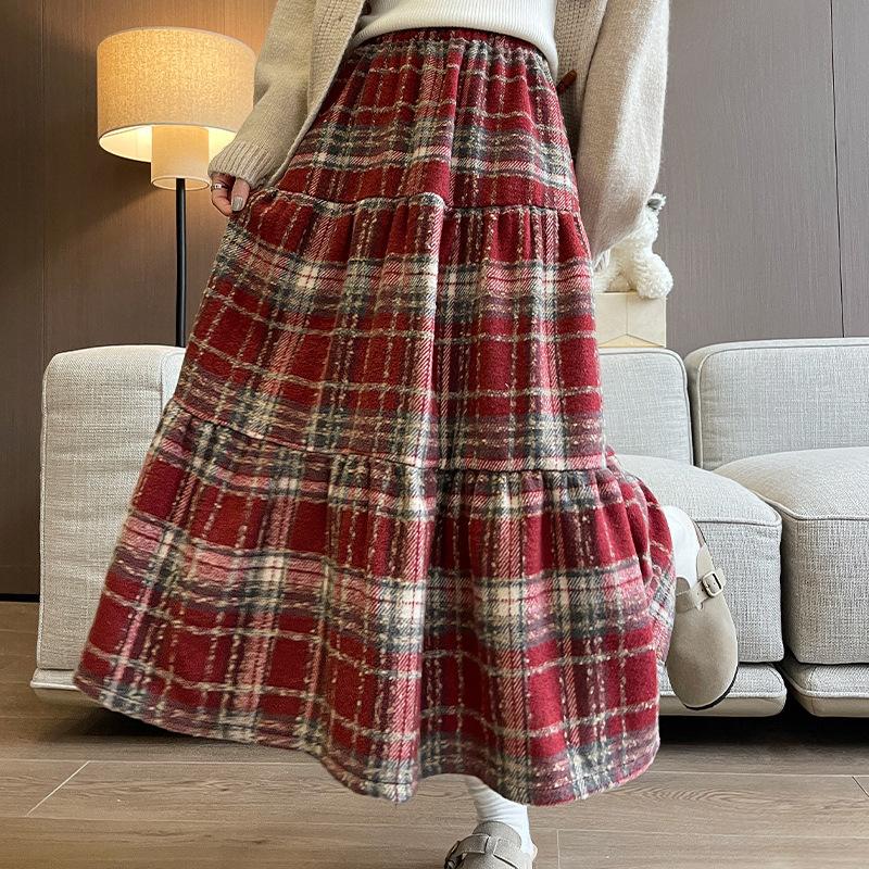 

Осенняя женская клетчатая принтованная лоскутная свободная повседневная юбка на шнуровке S