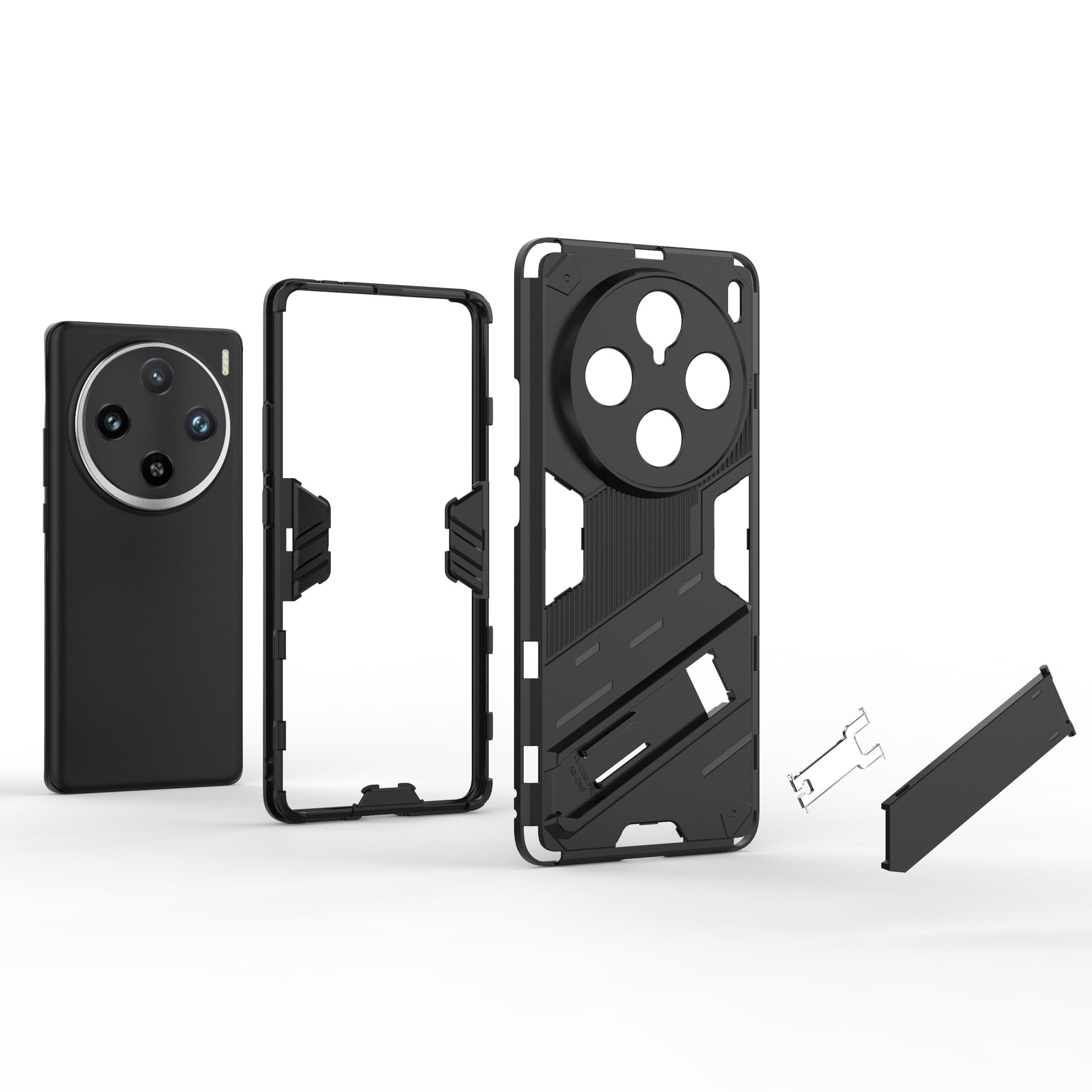 

For vivo X100 Pro 5G Kickstand Phone Case Dual Layer Shock-Absorption Cover Grey