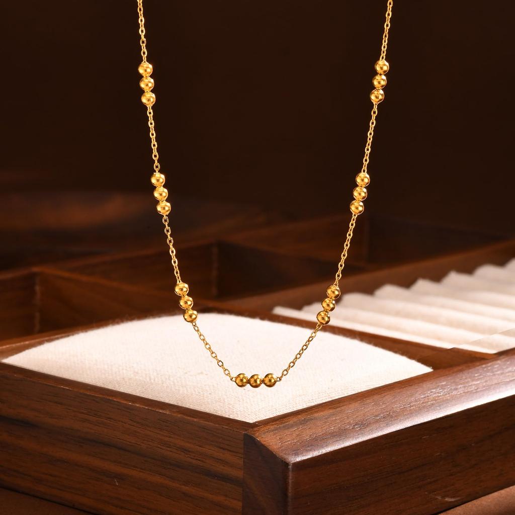 Necklace for Gold Stainless Simple Ball Casual Birthday Gift [Deelfel] Women, Beads, Chain, Steel, Design, Accessory,
