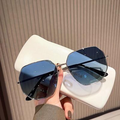 Transparent Blue Sunglasses for Men Women Fashion Large Frame Polygonal Metal Driving Travel Glasses Luxury Brand